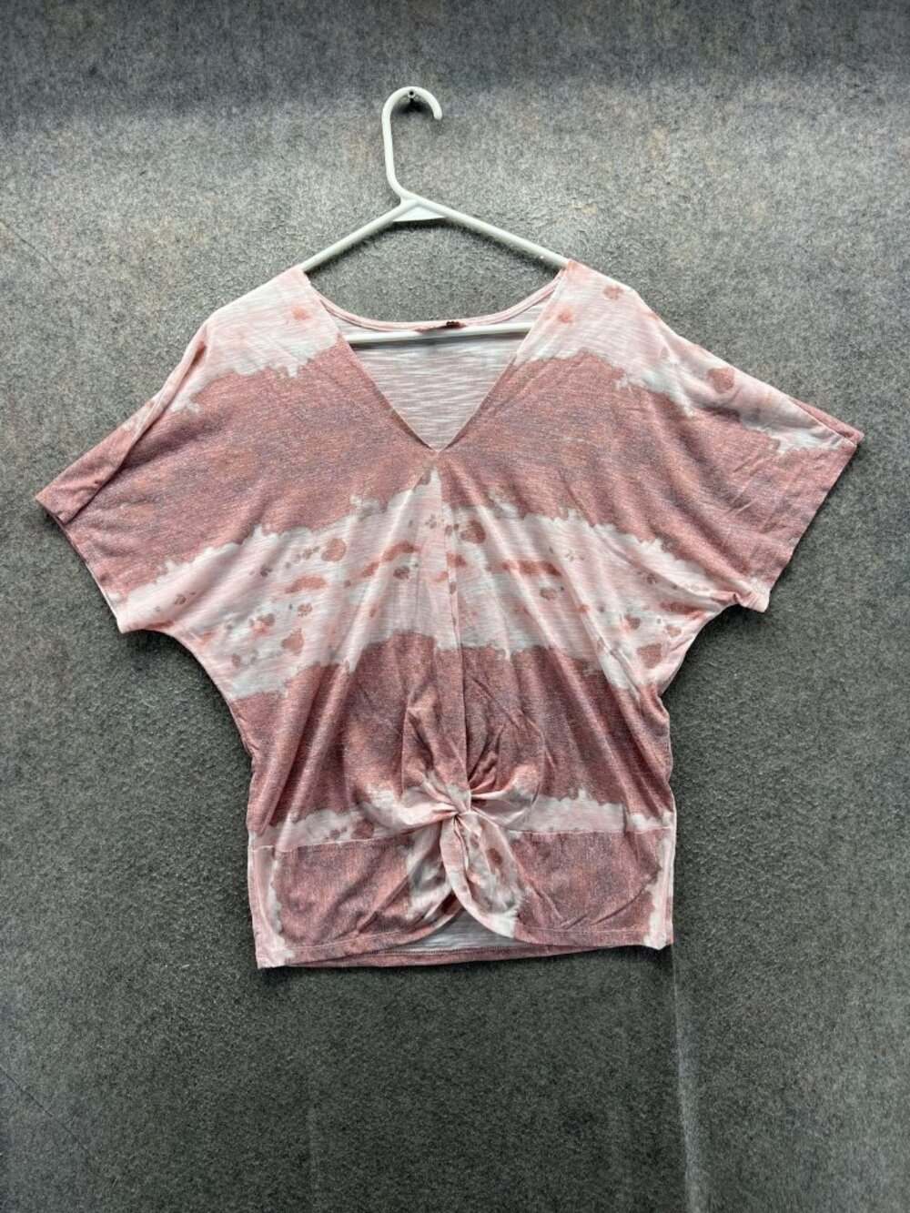 Juicy Couture Shirt Women Medium Pink Tie Dye V Neck Dolman Knot Hem Jersey
